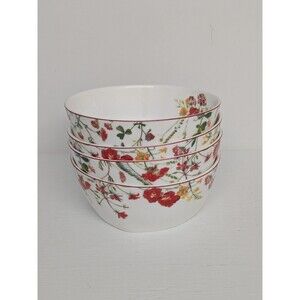 New Mikasa Wildflower Red Set 4 Cereal Soup Bowls 6" Bone China MIKASA Flowers